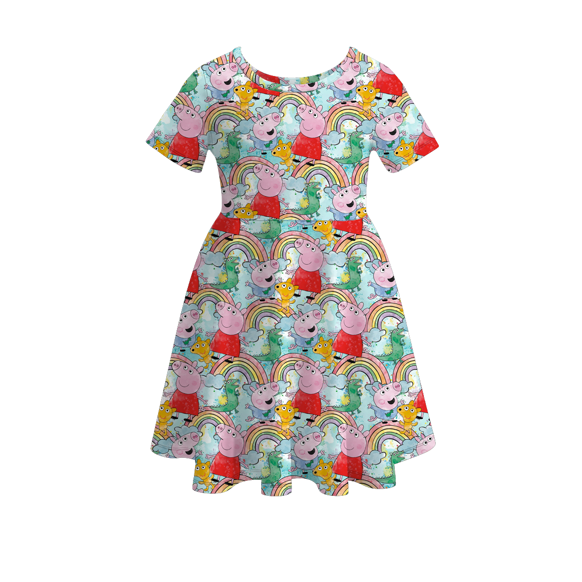 (Pre Order)Exclusived Summer Girls Cartoon Print Twirl Dress