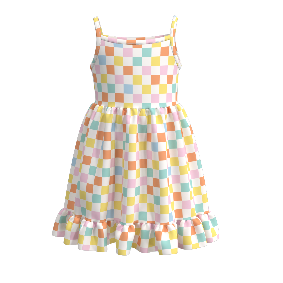 (Pre Order)Sleeveless Plaid Printed Girls' Summer Dress