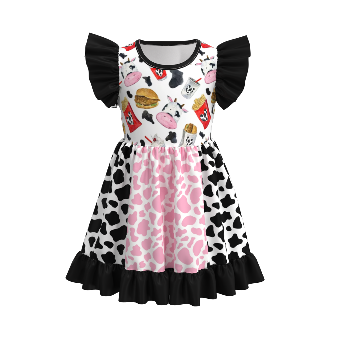 （Pre Order）Girls Cow Leopard Polka Dot Print Dress