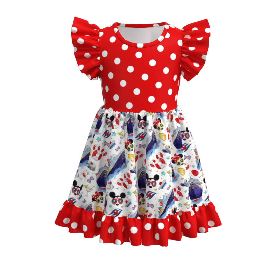 （Pre Order）Girls Cow Leopard Polka Dot Print Dress