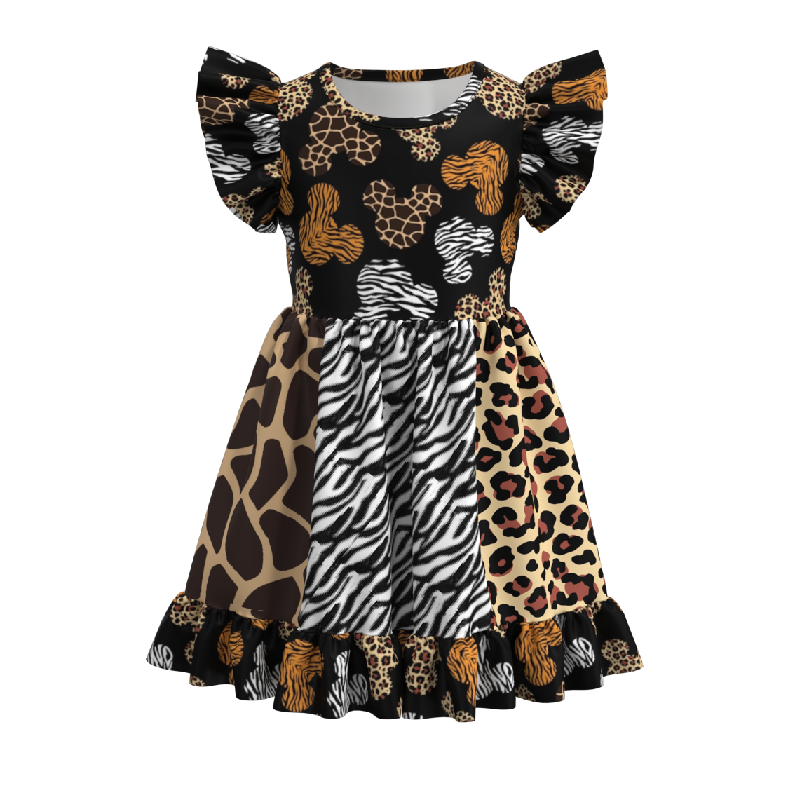 （Pre Order）Girls Cow Leopard Polka Dot Print Dress