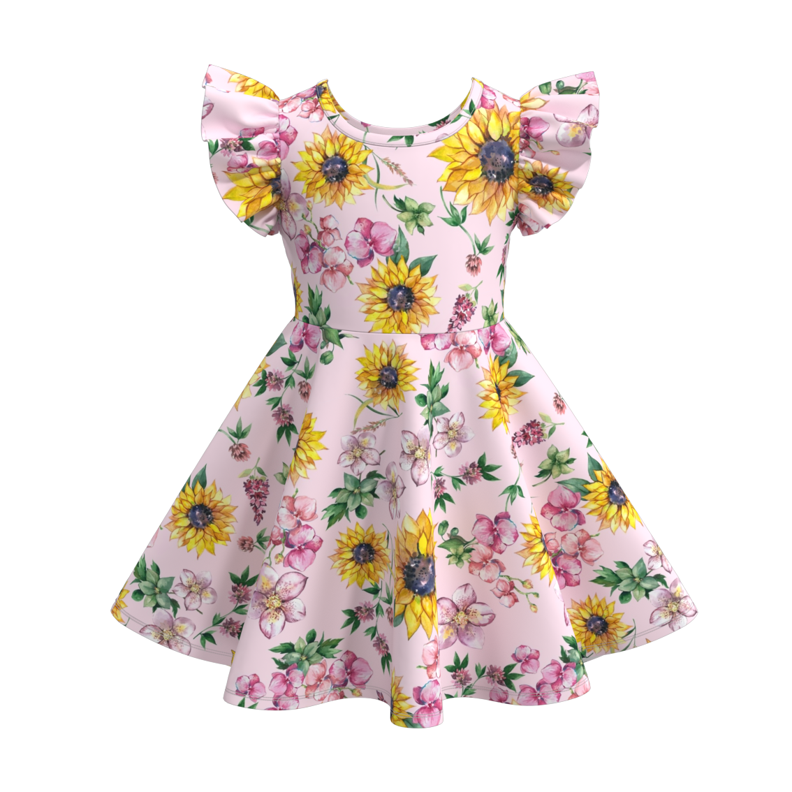 （Pre Order）Sunflower Floral Print Twirl Dress