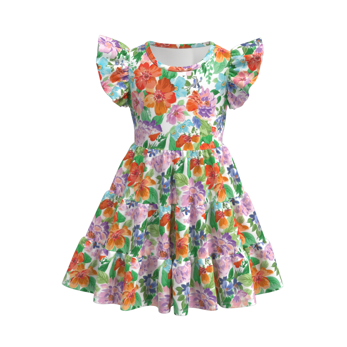 （Pre Order）Summer Floral Print Mommy and Me Ruffled Dress