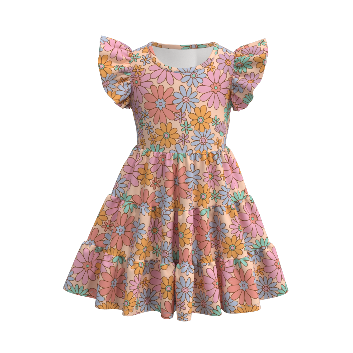 （Pre Order）Summer Floral Print Mommy and Me Ruffled Dress