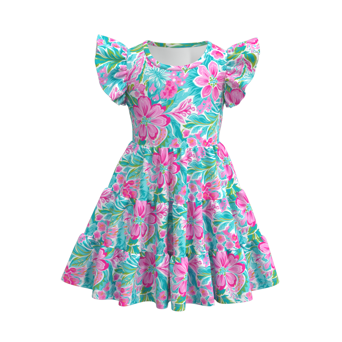 （Pre Order）Summer Floral Print Mommy and Me Ruffled Dress