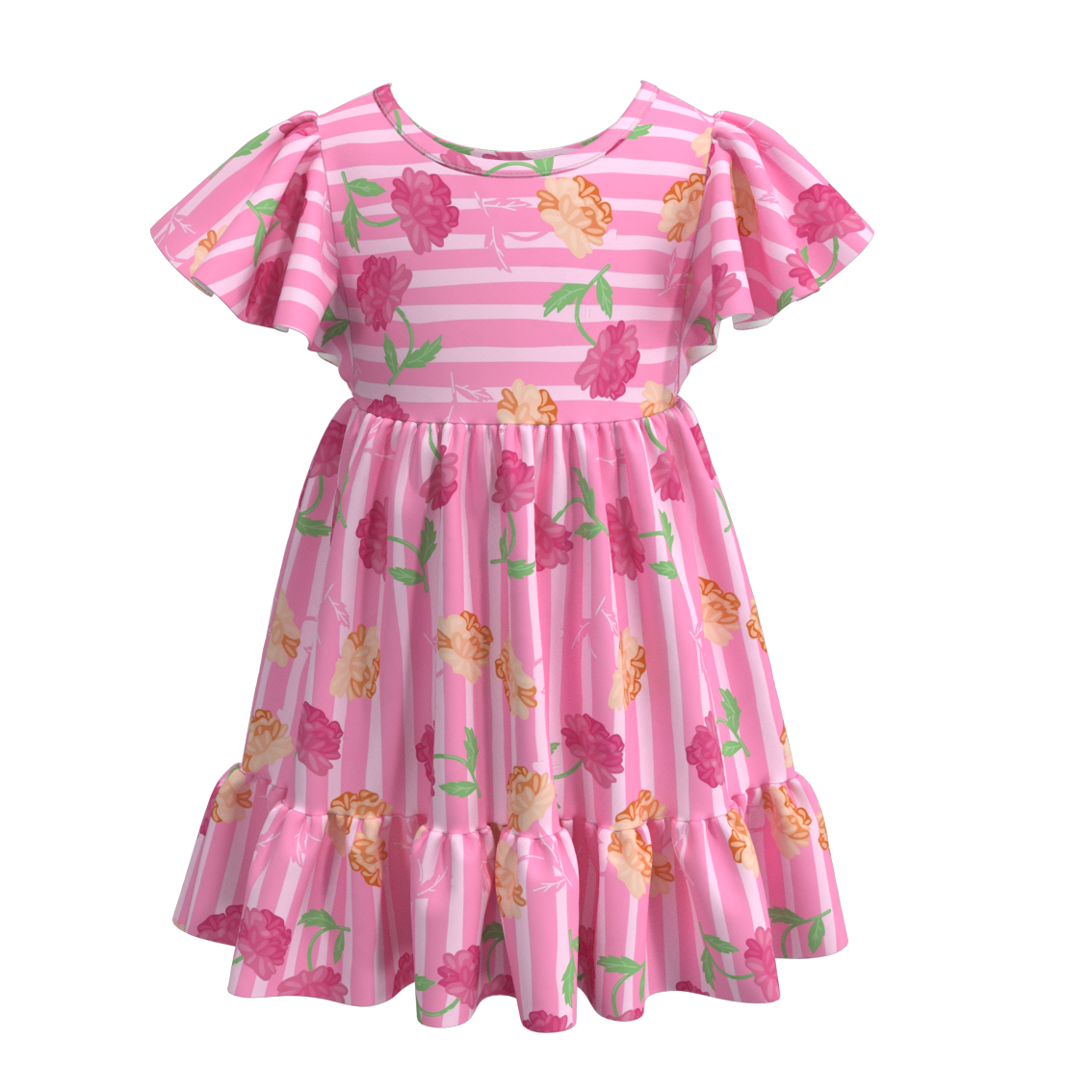 （Pre Order）Summer Flower Stripes Mommy and Me Dress