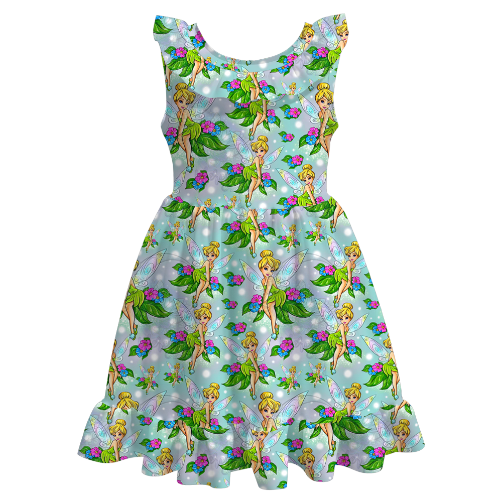 （Pre Order）Girls Summer Tinker Bell Print Twirl Dress