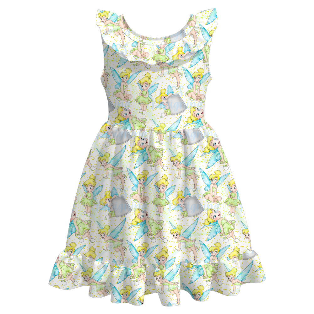 （Pre Order）Girls Summer Tinker Bell Print Twirl Dress