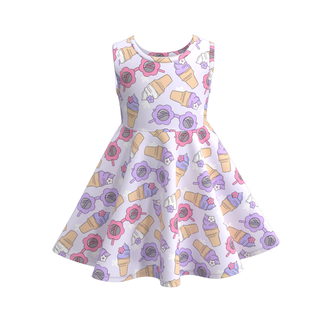 （Pre Order）Girls Summer Ice Cream Print Twirl Dress