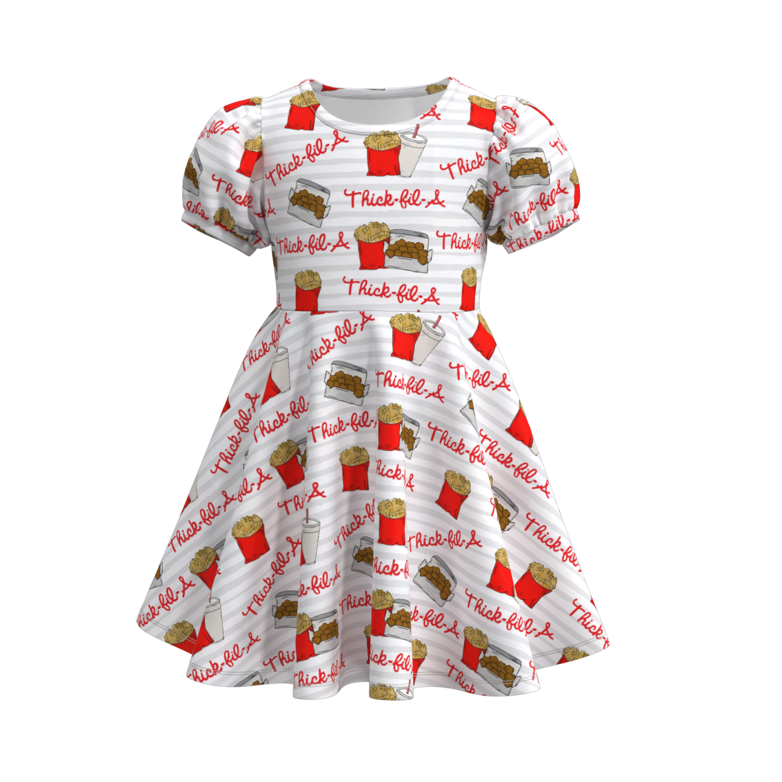 （Pre Order）Girls Summer French Fries Print Twirl Dress