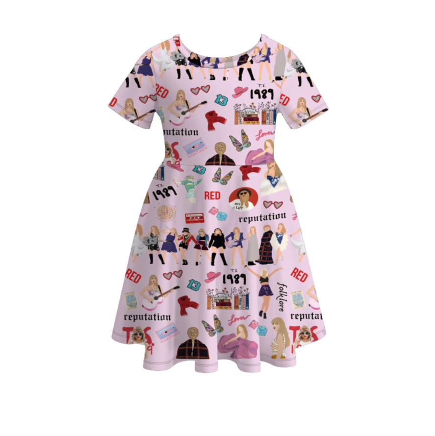 （Pre Order）Girls Summer TS Print Short Sleeves Dress