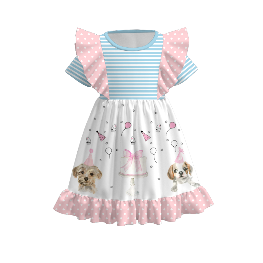 （Pre Order）Girls Birthday Cartoon Print Ruffles Dress