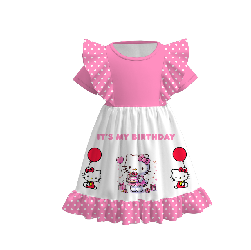 （Pre Order）Girls Birthday Cartoon Print Ruffles Dress