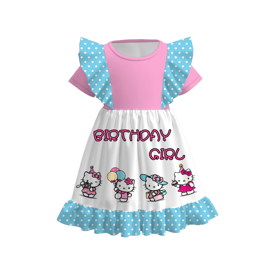 （Pre Order）Girls Birthday Cartoon Print Ruffles Dress