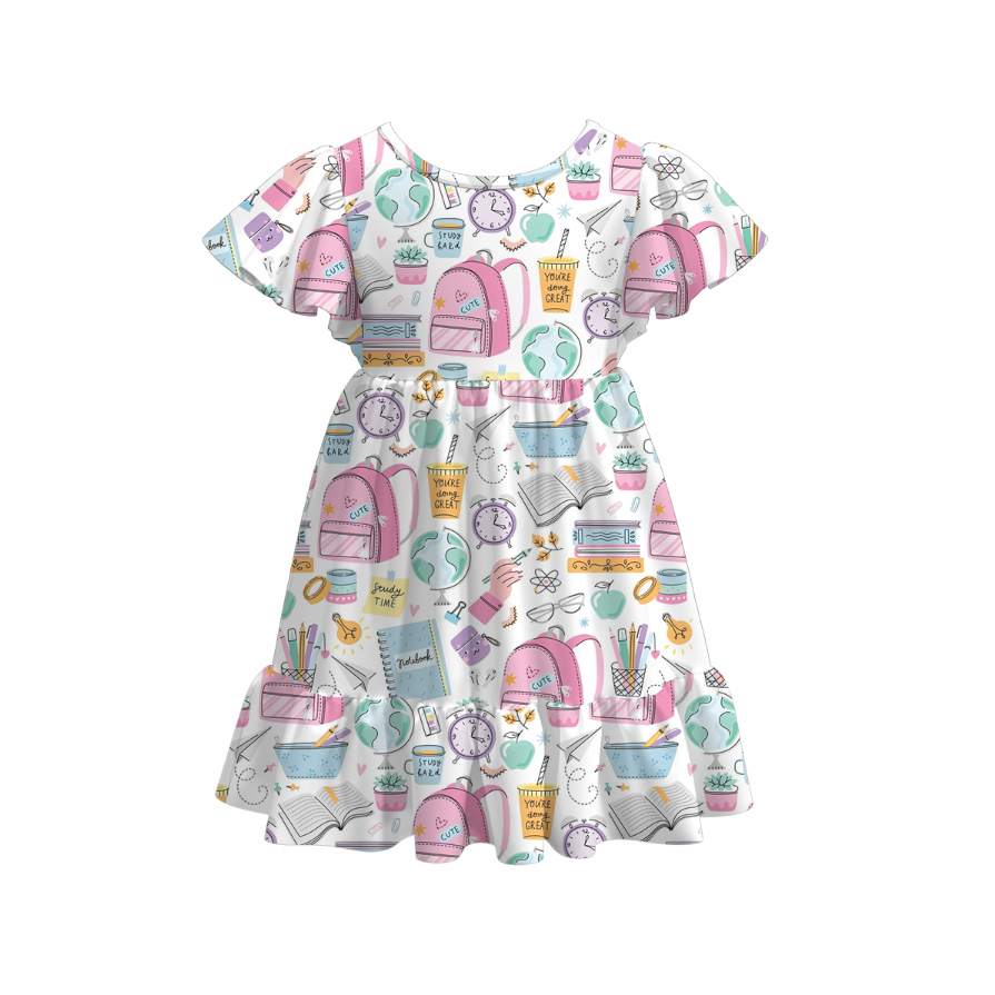 （Pre Order）Girls Back To School Print Milk Silk Dress