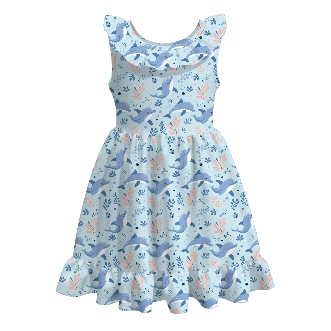 （Pre Order）Girls Under The Sea Print Milk Silk Dress