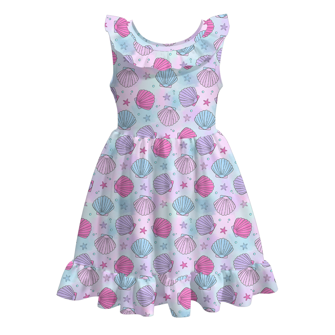 （Pre Order）Girls Under The Sea Print Milk Silk Dress