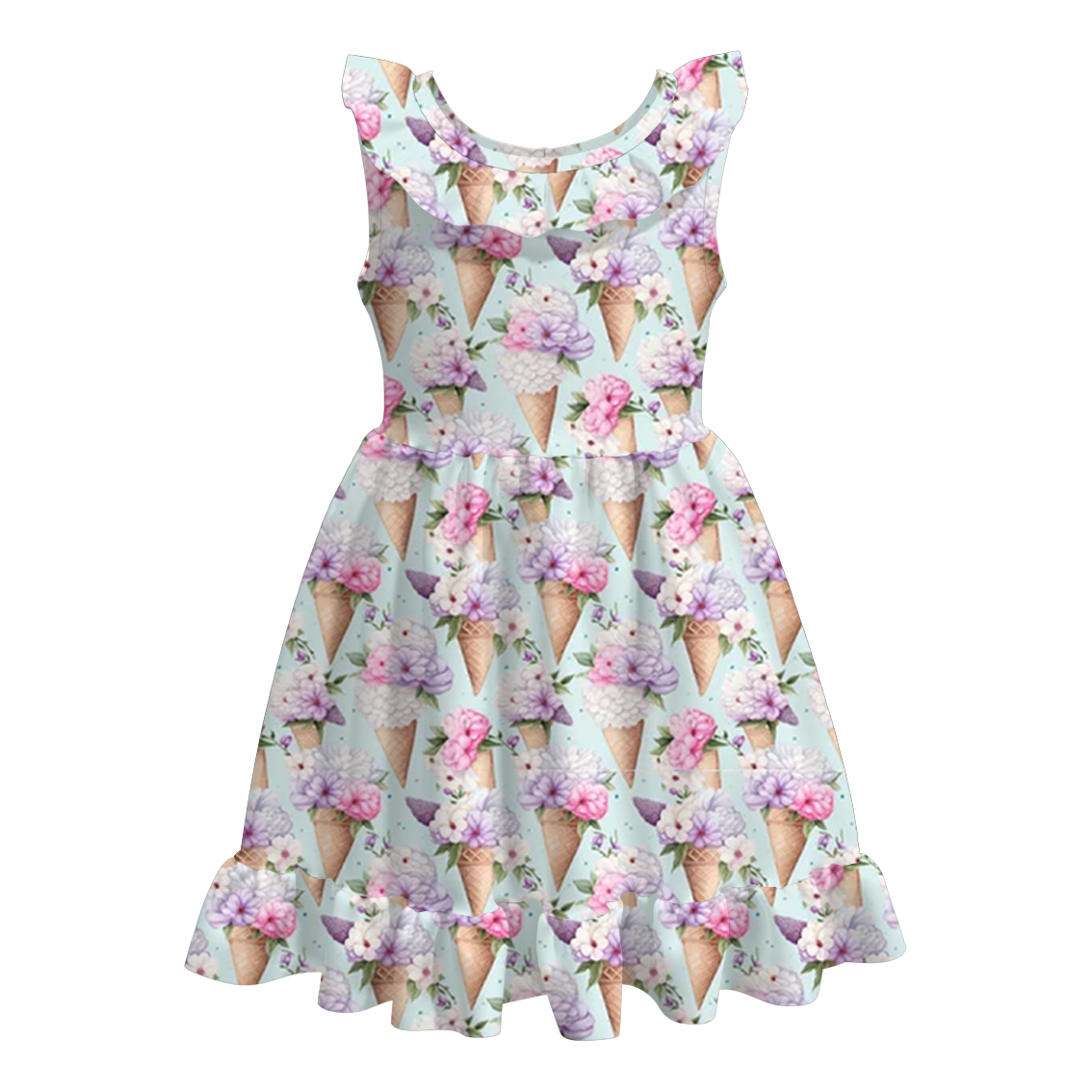 （Pre Order）Girls Sweet Summer Print Milk Silk Dress