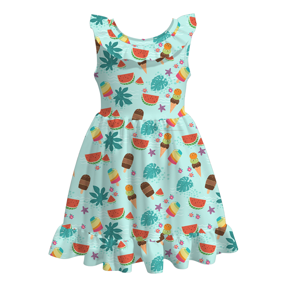 （Pre Order）Girls Sweet Summer Print Milk Silk Dress