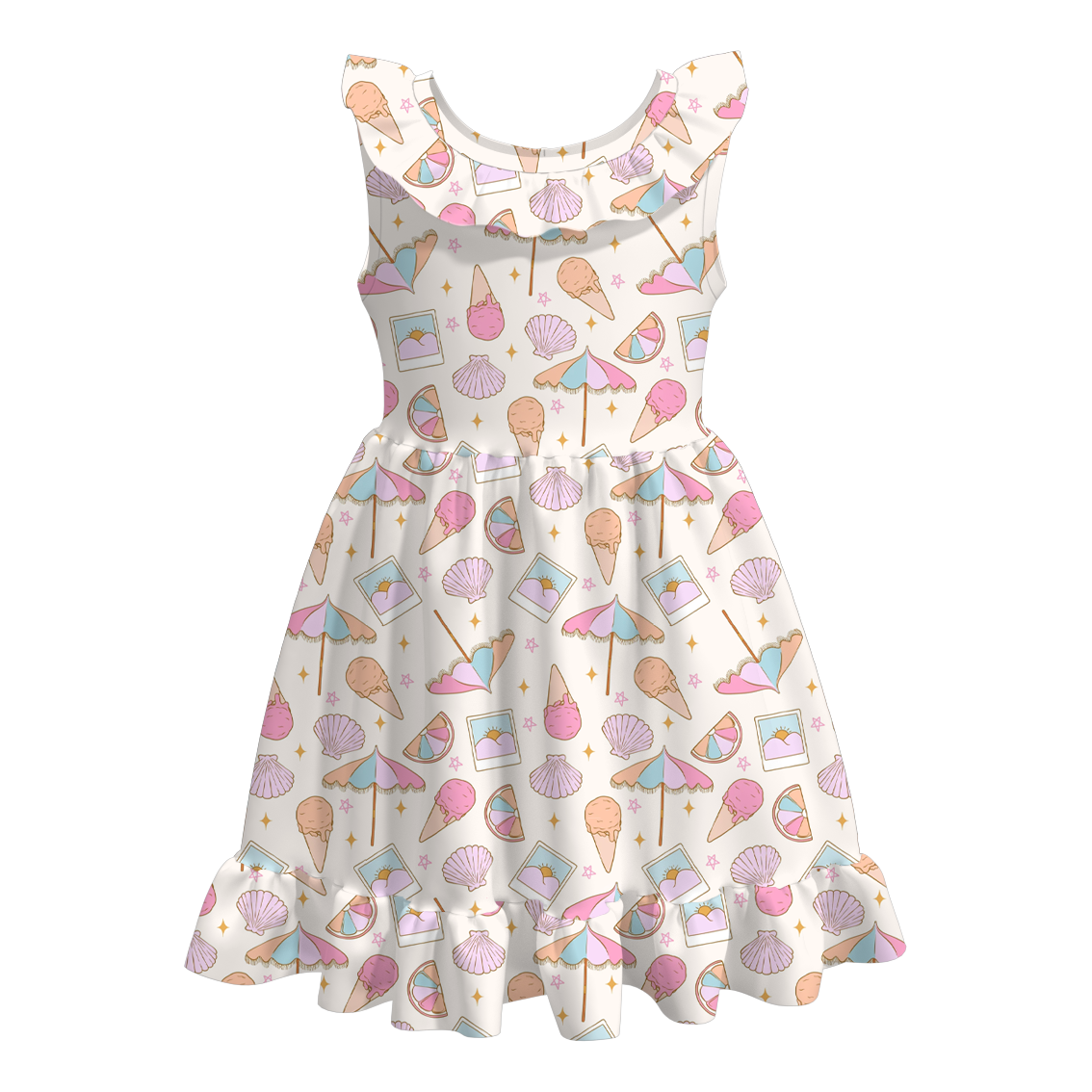 （Pre Order）Girls Sweet Summer Print Milk Silk Dress