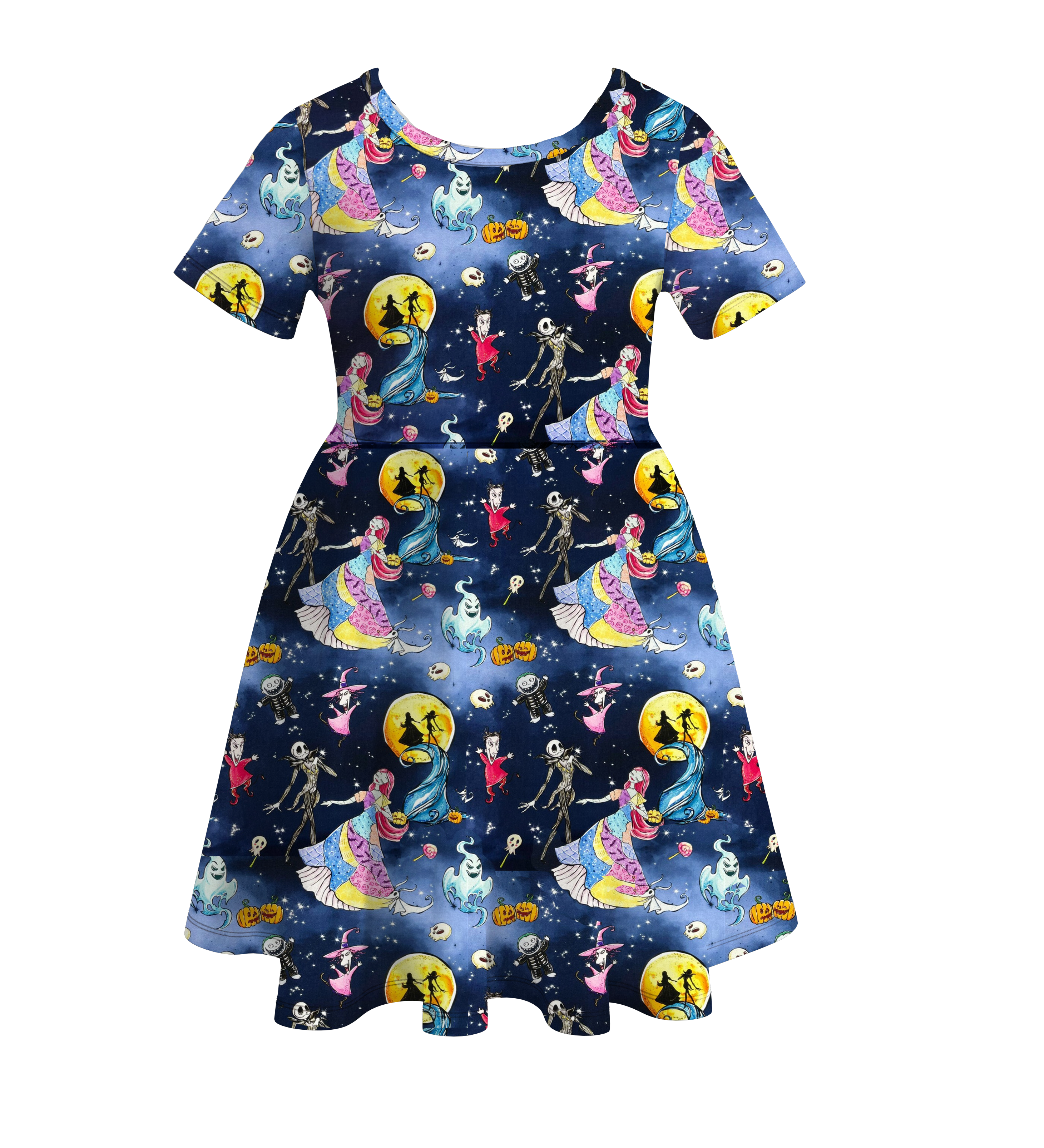 （Pre Order）Girls Halloween Cartoon Print Twirl Dress