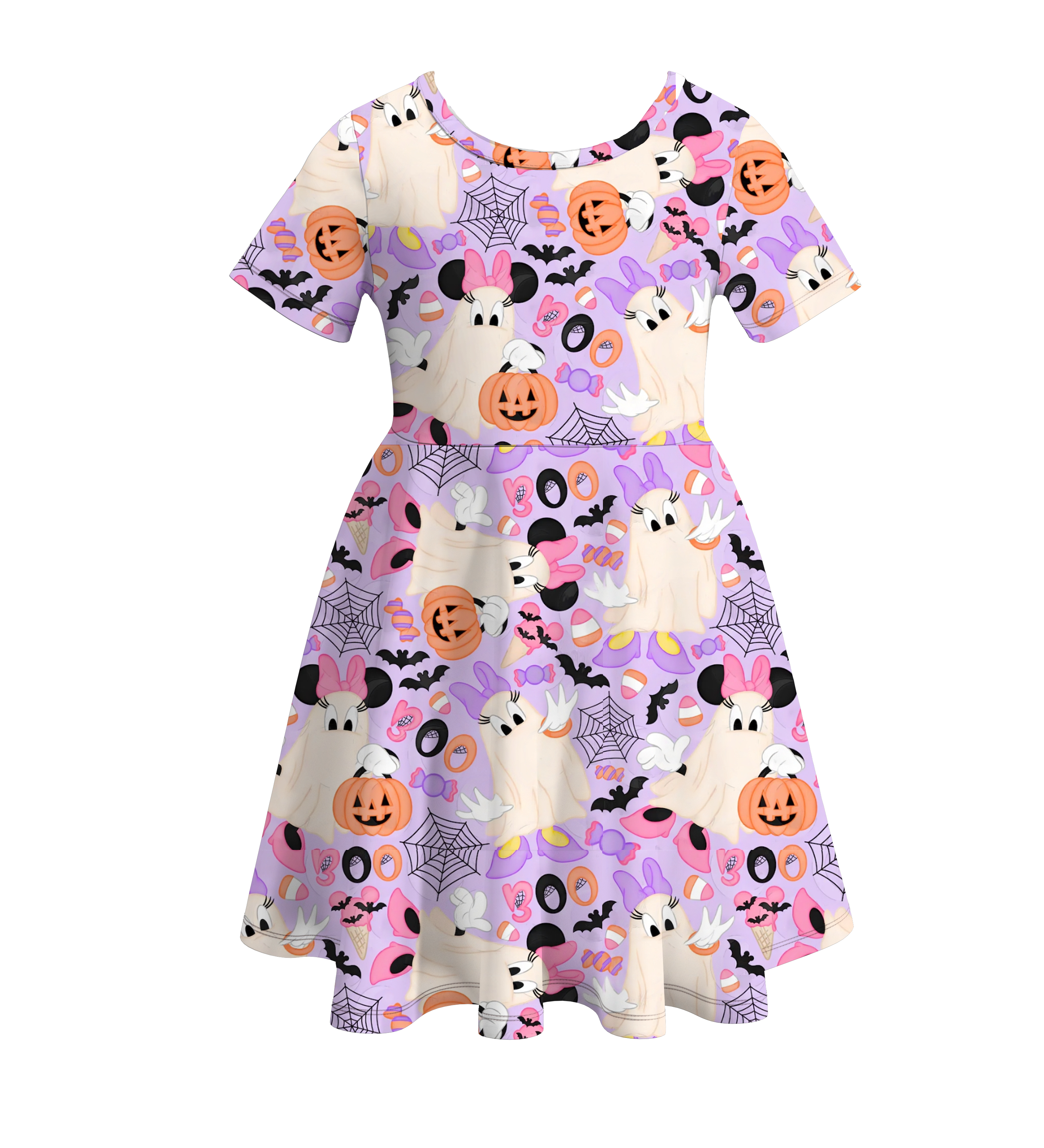 （Pre Order）Girls Halloween Cartoon Print Twirl Dress