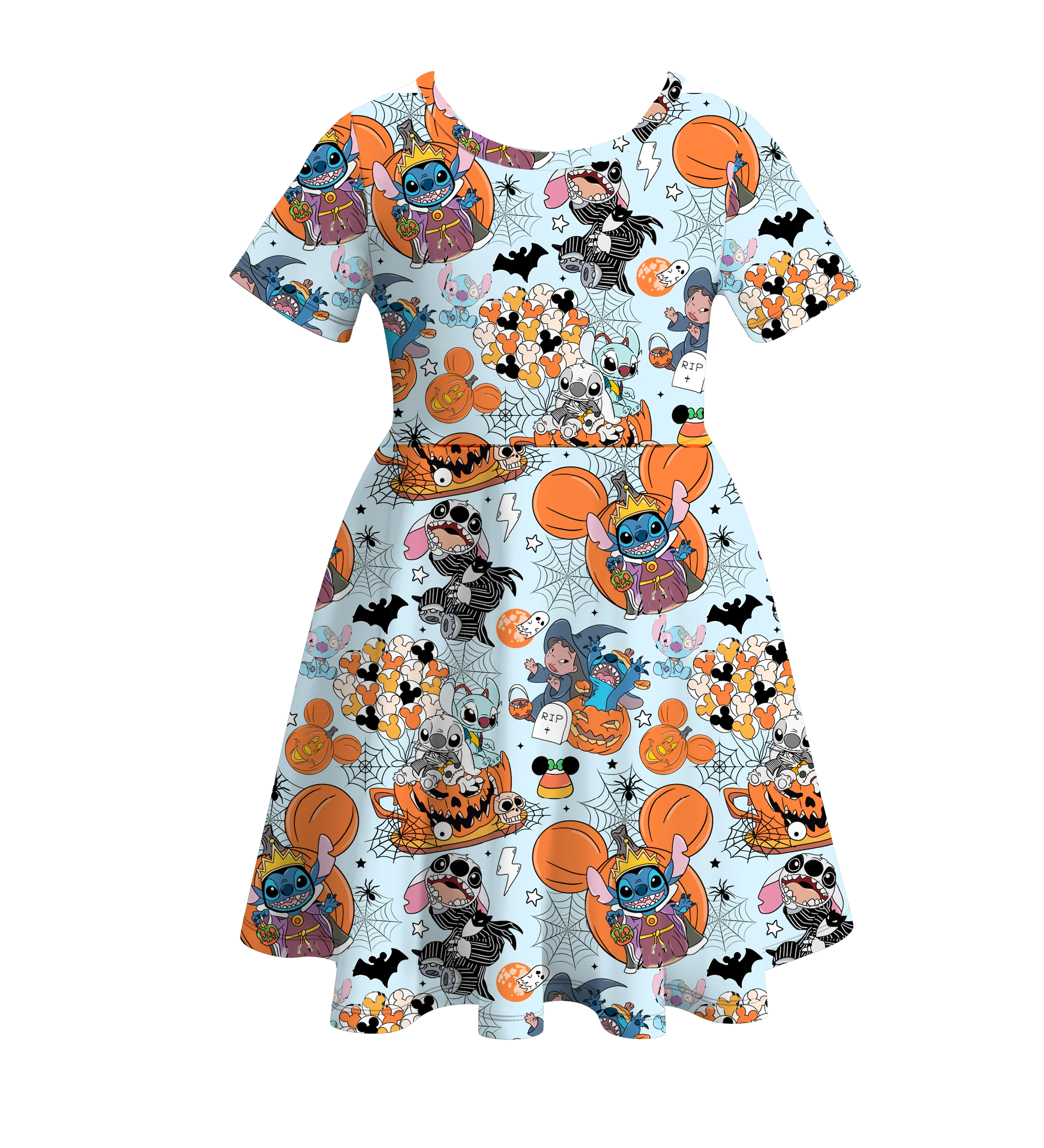 （Pre Order）Girls Halloween Cartoon Print Twirl Dress