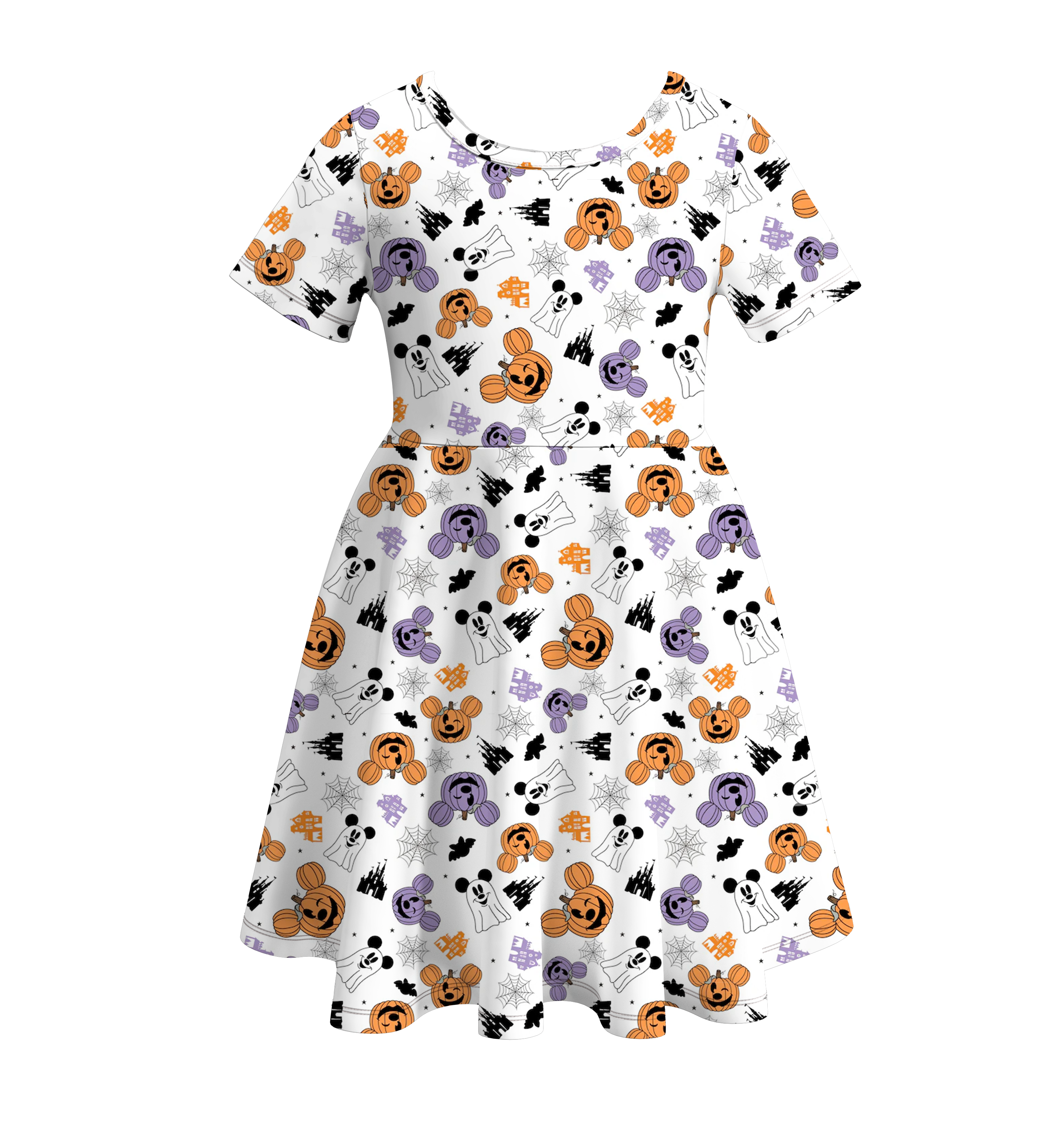 （Pre Order）Girls Halloween Cartoon Print Twirl Dress