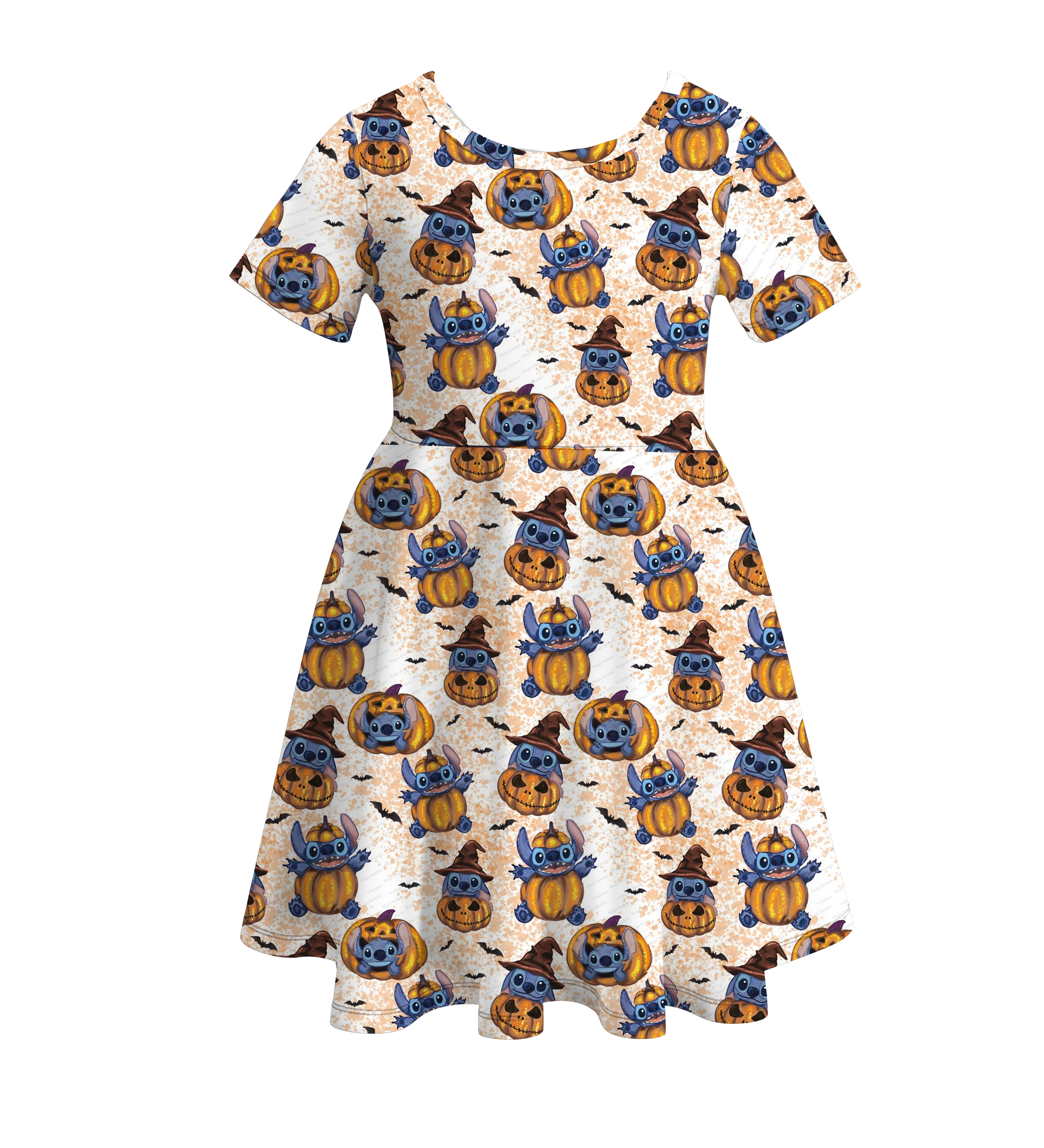 （Pre Order）Girls Halloween Cartoon Print Twirl Dress