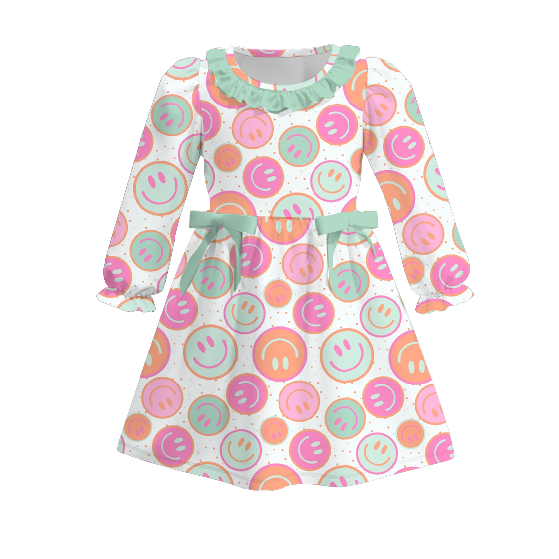 （Pre Order）Girls Cute Print Long-sleeved Dress