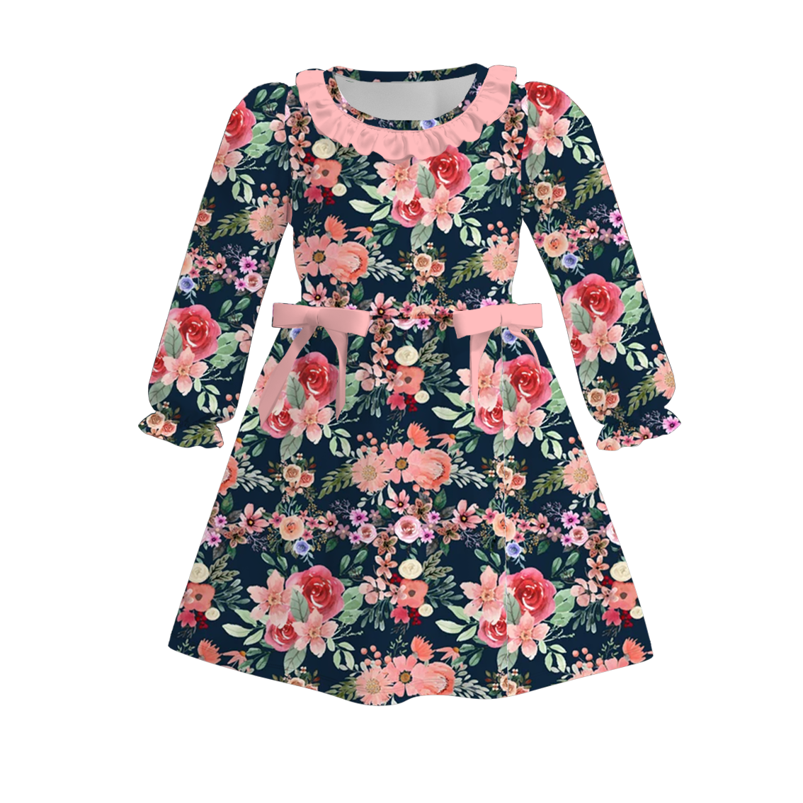 （Pre Order）Girls Cute Print Long-sleeved Dress