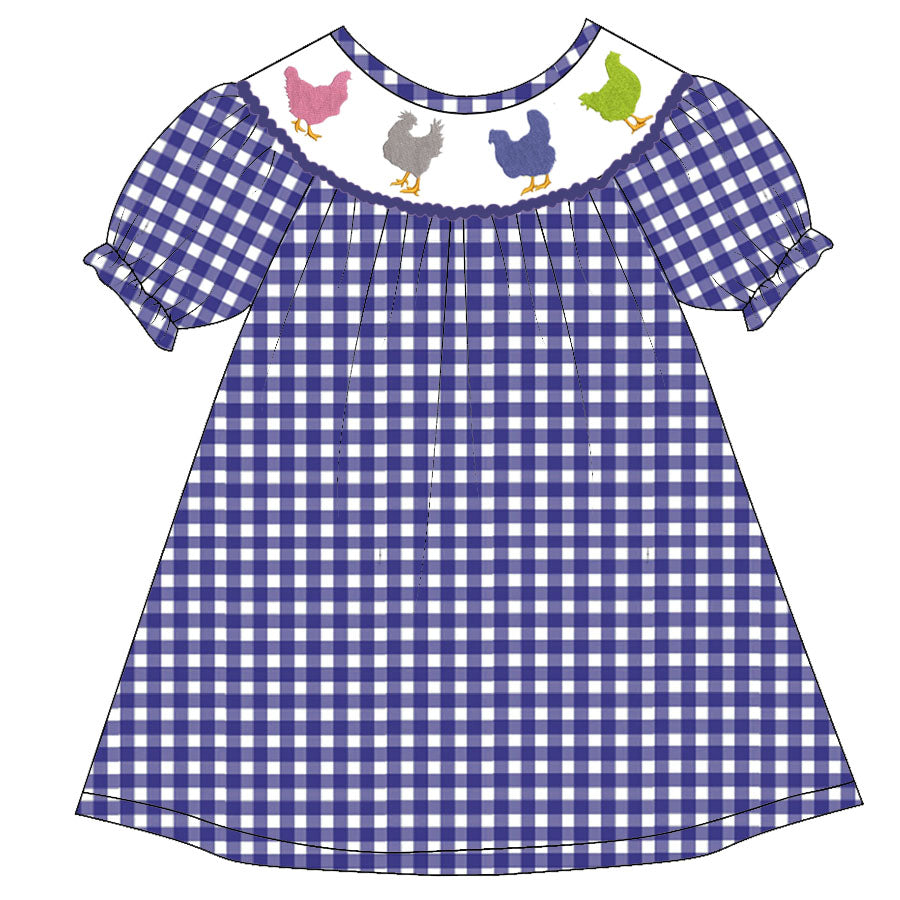 （Pre Order）Girls Farmer Embroidery Bubbles Smocked Dress