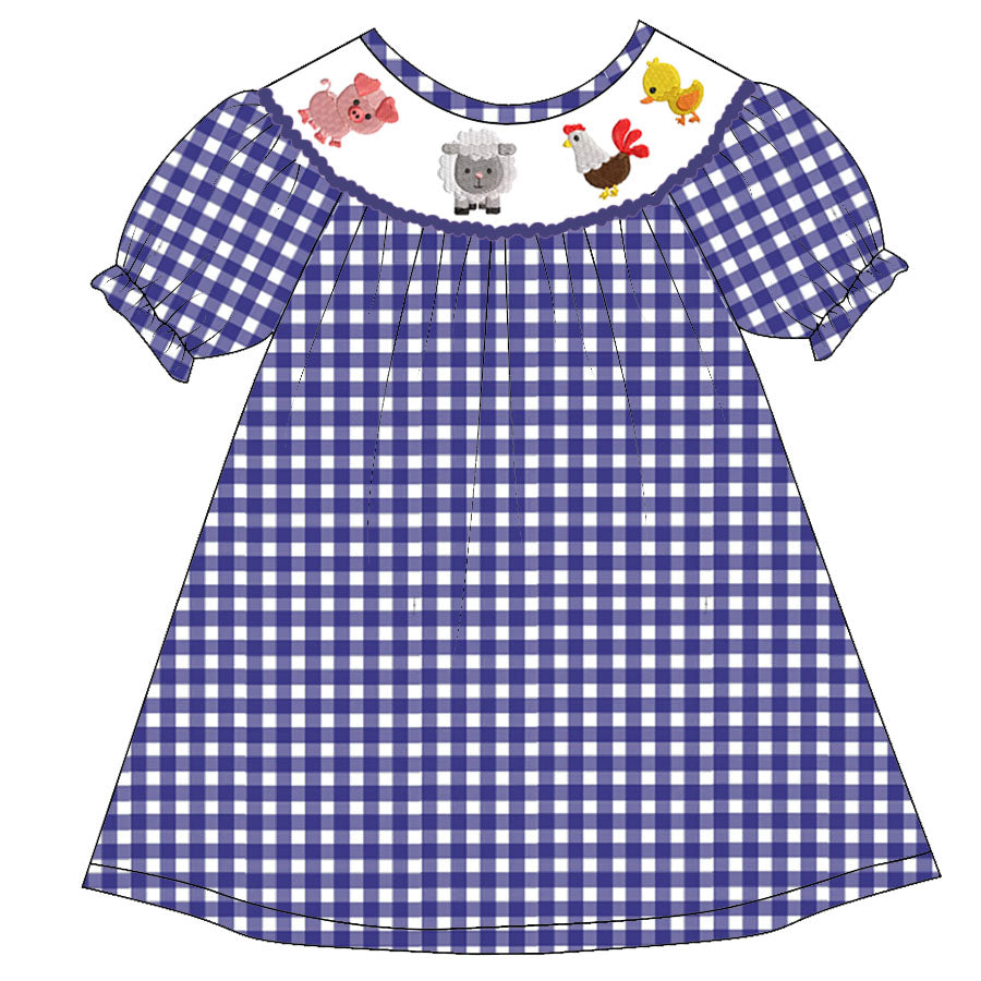 （Pre Order）Girls Farmer Embroidery Bubbles Smocked Dress