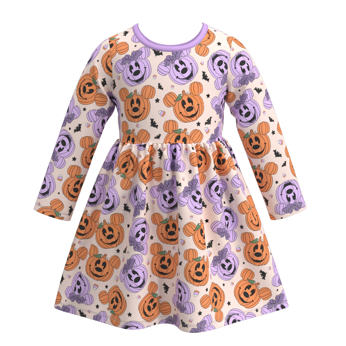 （Pre Orders）Girls Halloween Cartoon Print  Dress