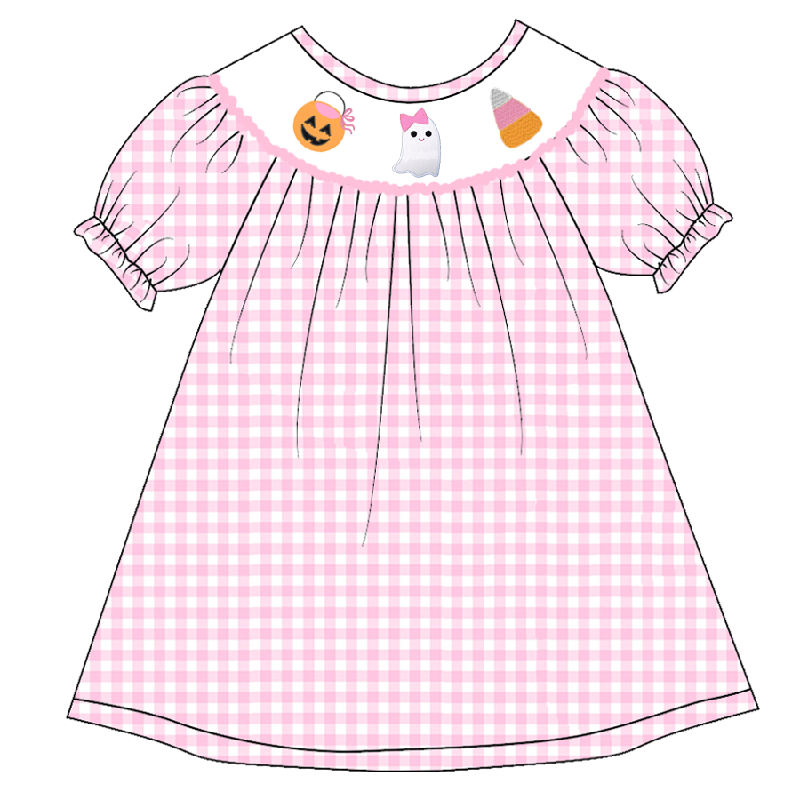 （Pre Order）Girls Halloween Embroidery Bubbles Smocked Dress