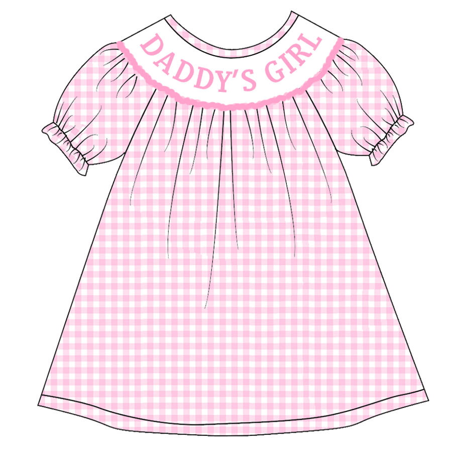 （Pre Order）Baby Girls Pink Plaid Embroidery Bubbles Smocked Dress