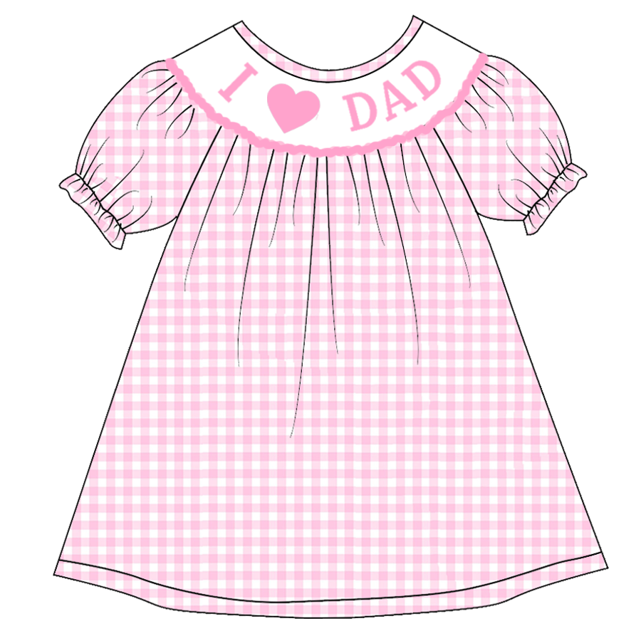 （Pre Order）Girls Pink Plaid Embroidery Bubbles Smocked Dress