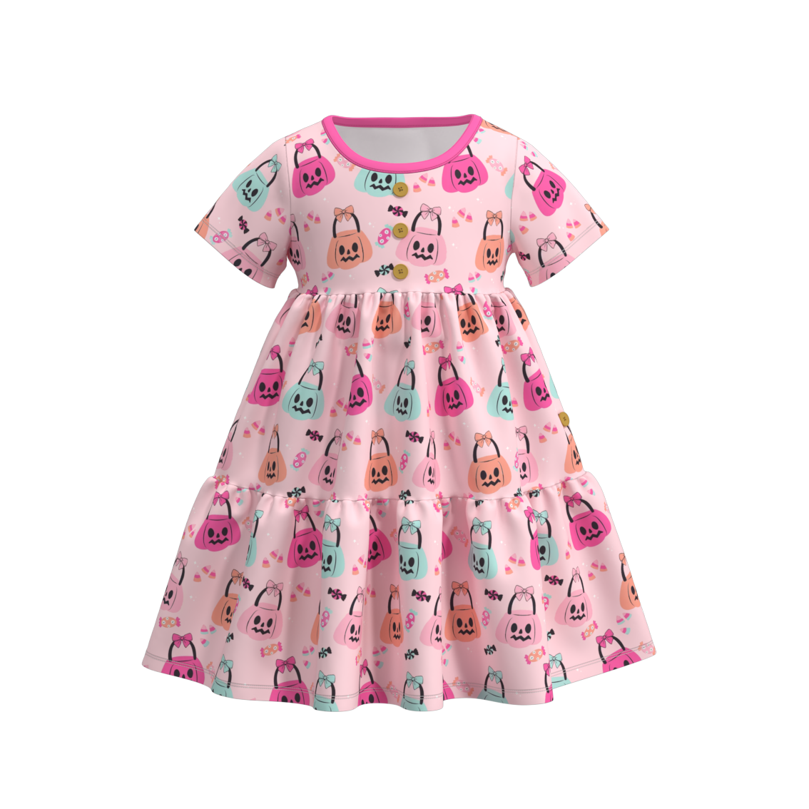 （Pre Orders）Girls Halloween Cartoon Print Twirl  Dress