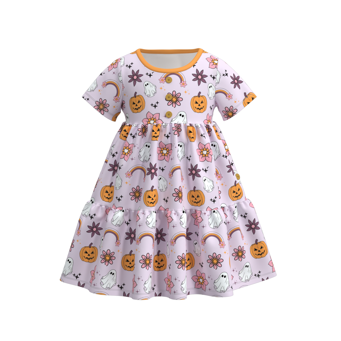 （Pre Orders）Girls Halloween Cartoon Print Twirl  Dress