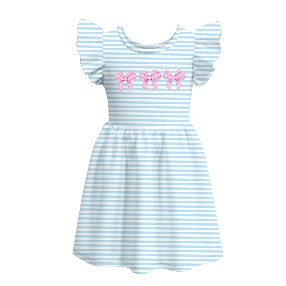 （Pre Order）Girls Blue Stripe Embroidery Dress