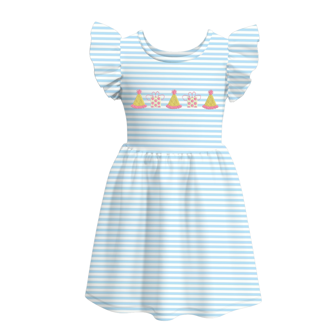 （Pre Order）Girls Blue Stripe Embroidery Dress