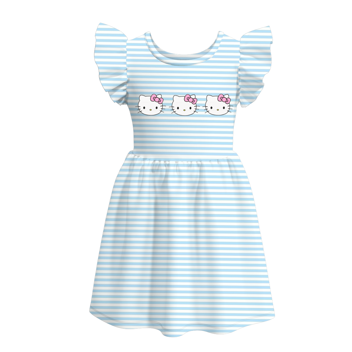 （Pre Order）Girls Blue Stripe Embroidery Dress