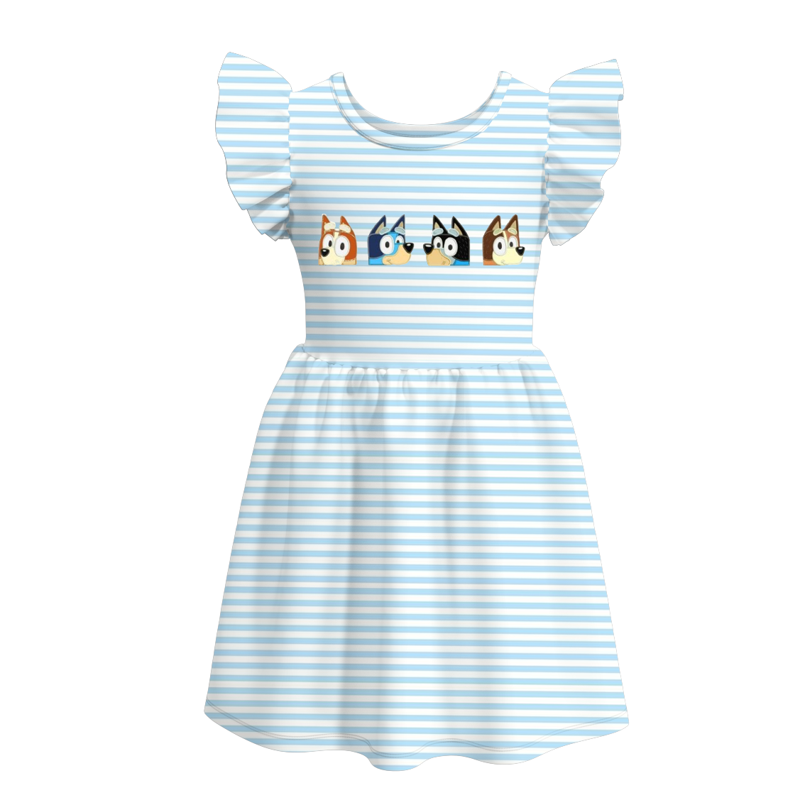 （Pre Order）Girls Blue Stripe Embroidery Dress