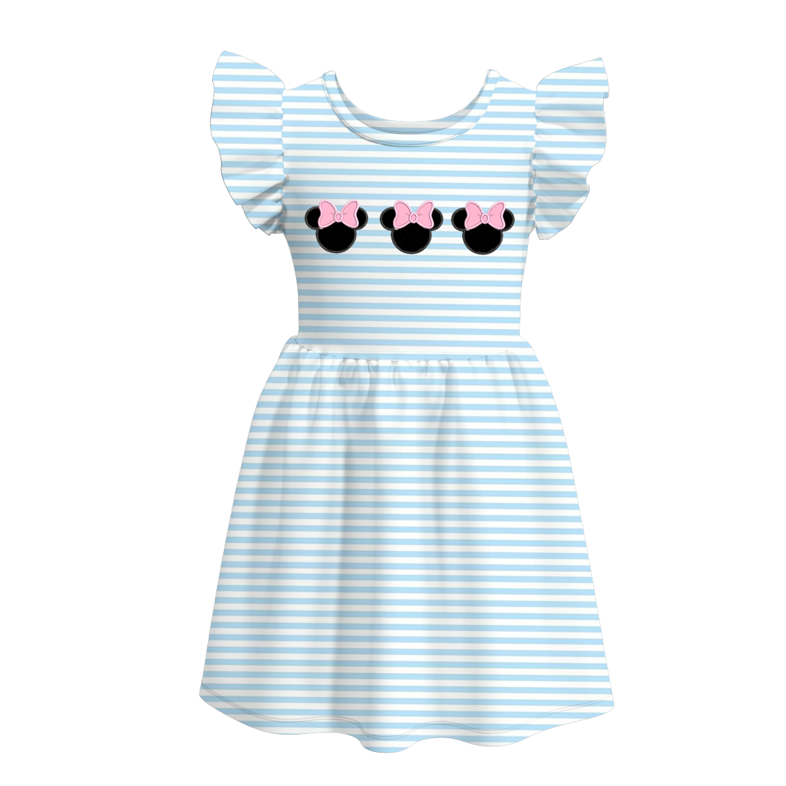 （Pre Order）Girls Blue Stripe Embroidery Dress