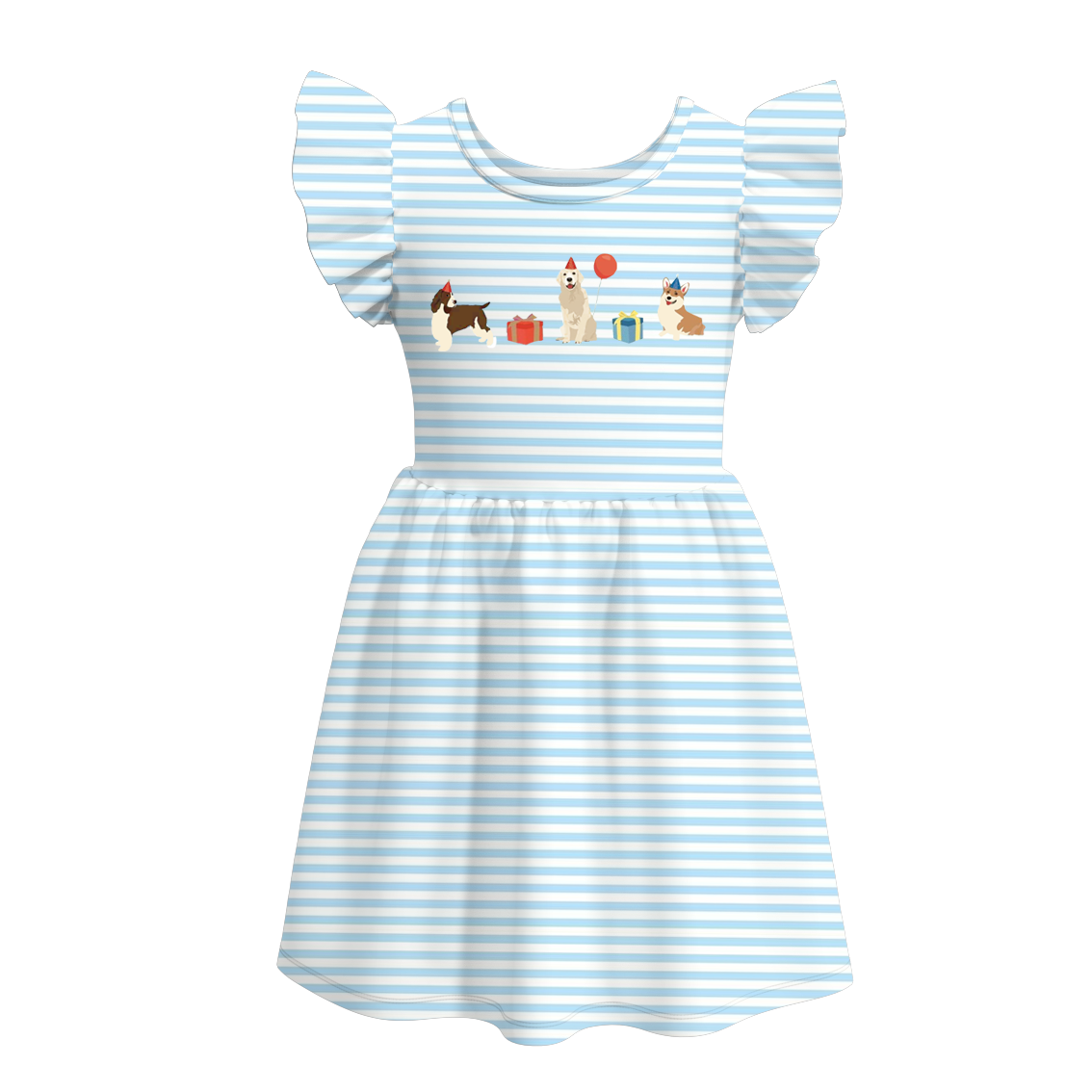 （Pre Order）Girls Blue Stripe Embroidery Dress