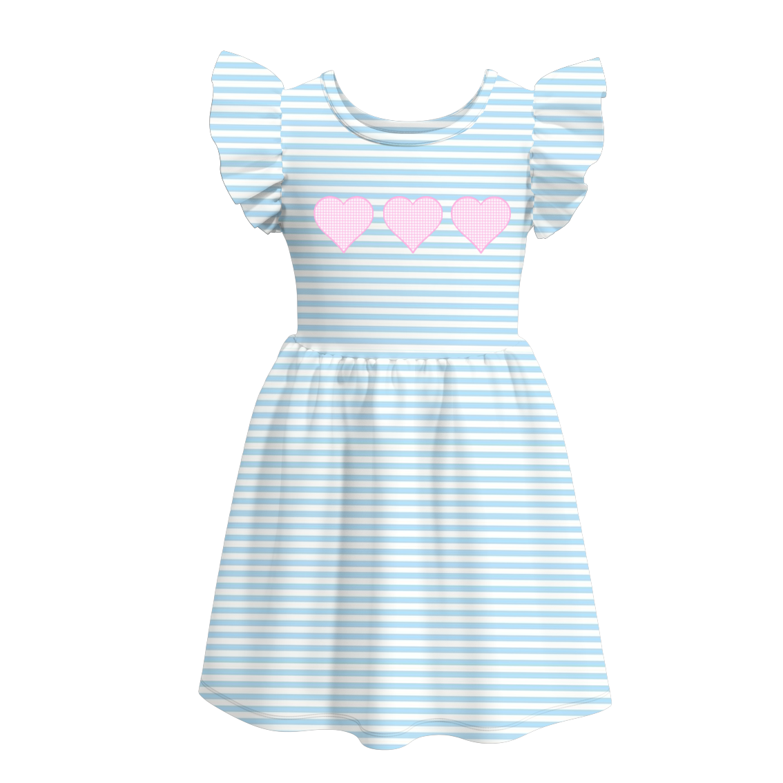 （Pre Order）Girls Blue Stripe Embroidery Dress