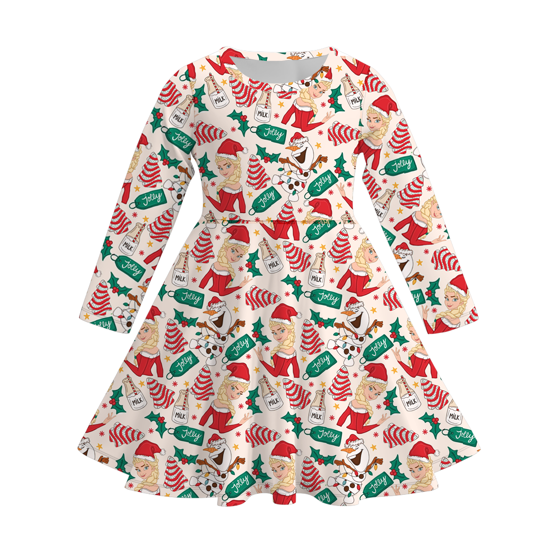 （Pre Order）Girls Christmas Princess Print Milk Silk Dress