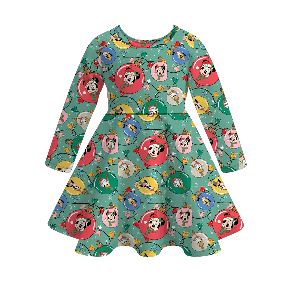 （Pre Order）Girls Christmas Cartoon Print Dress