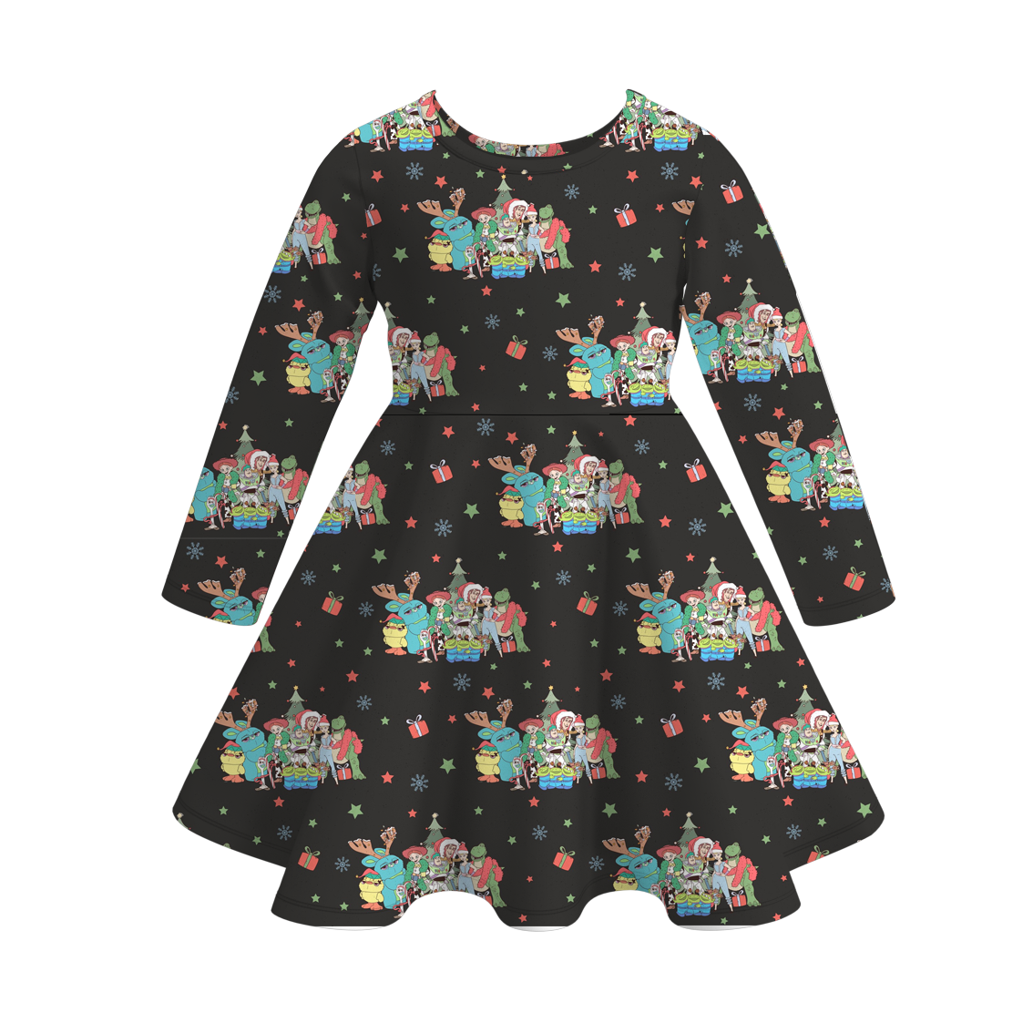 （Pre Order）Girls Christmas Cartoon Print Dress