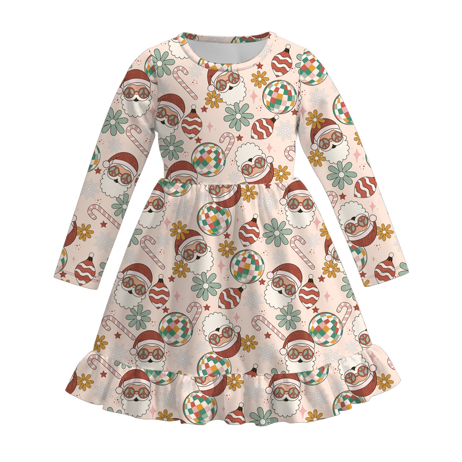 （Pre Order）Girls Christmas Cartoon Print Dress